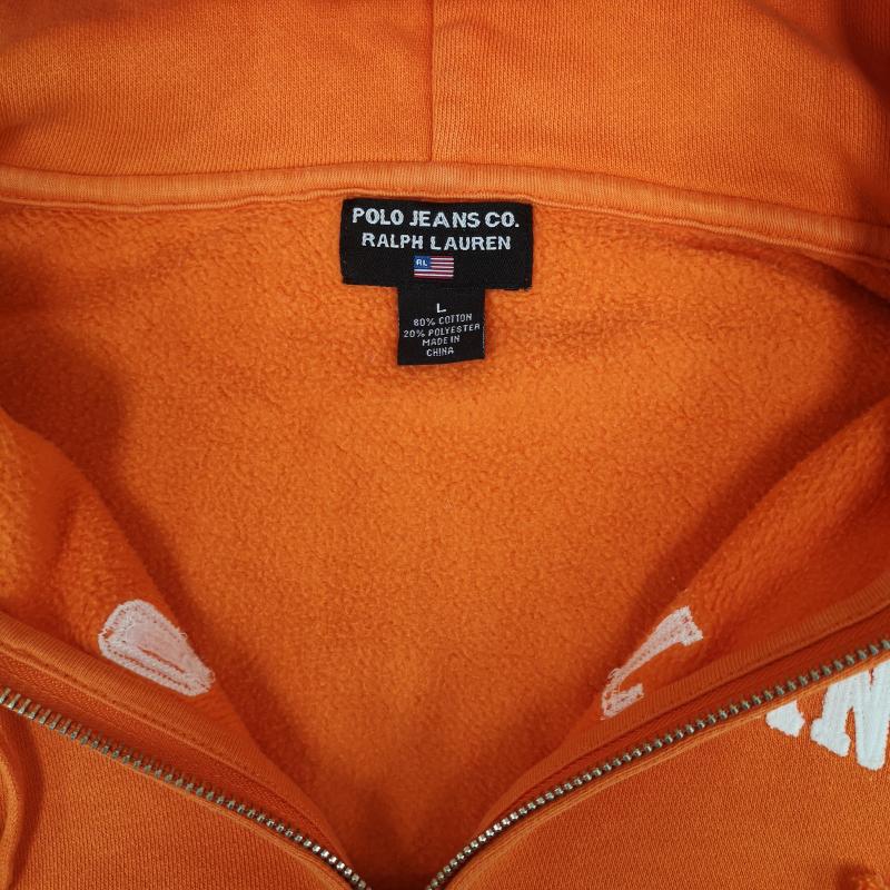 ポロ ジーンズ Polo Jeans Co. パーカー 長袖 y2k 星 スター カンガルー ポケット 裏起毛 ジップ アップ スウェット パーカー L 橙 / オレンジ / orange メンズ USED 古着 中古 50166580