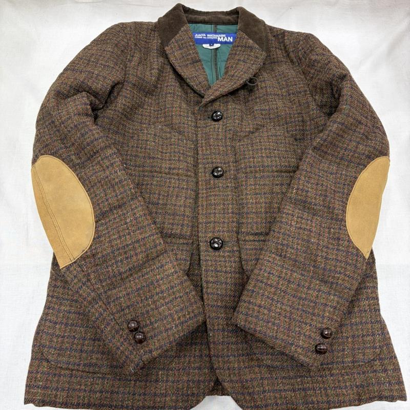 ジュンヤワタナベコムデギャルソンマン JUNYA WATANABE COMME des GARCONS MAN ジャケット、上着 ジャケット、ブレザー 中綿 ツイード ジャケット コーデュロイカラー エルボーパッチ S チェック 茶 / ブラウン / brown メンズ USED 古着 中古 50166588