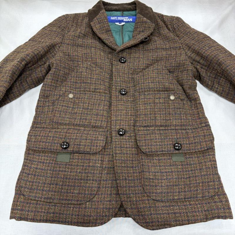 ジュンヤワタナベコムデギャルソンマン JUNYA WATANABE COMME des GARCONS MAN ジャケット、上着 ジャケット、ブレザー 中綿 ツイード ジャケット コーデュロイカラー エルボーパッチ S チェック 茶 / ブラウン / brown メンズ USED 古着 中古 50166588