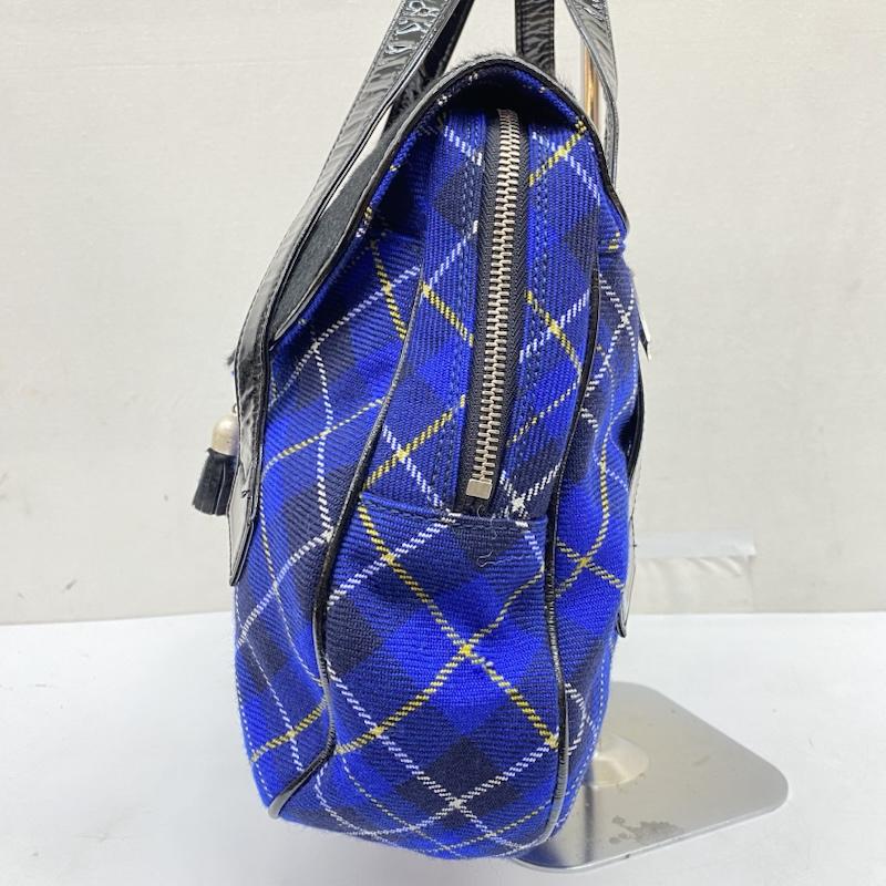 ヴィヴィアンウエストウッド Vivienne Westwood ハンドバッグ ハンドバッグ ハラコ タータンチェック ハンドバッグ フラップ タッセルチャーム - 黒 / ブラック / black X 青 / ブルー / blue レディース USED 古着 中古 50166616