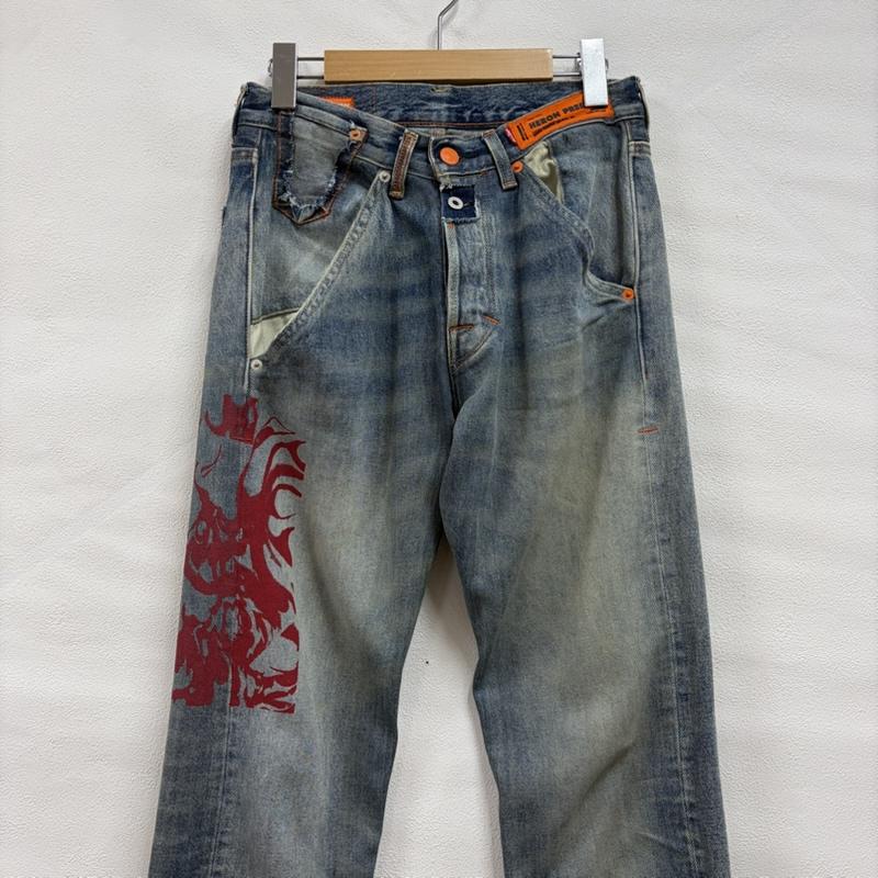 ヘロンプレストン HERON PRESTON パンツ デニム、ジーンズ Levi’s リーバイス コラボ 501 ペイント デニム 切り替え グラフィック プリント ダメージ加工 W28 L32 28インチ ロゴ、文字 X プリント X ダメージ加工 青 / ブルー / blue X 赤 / レッド / red X 黄 / イエロー / yellow メンズ USED 古着 中古 50166617