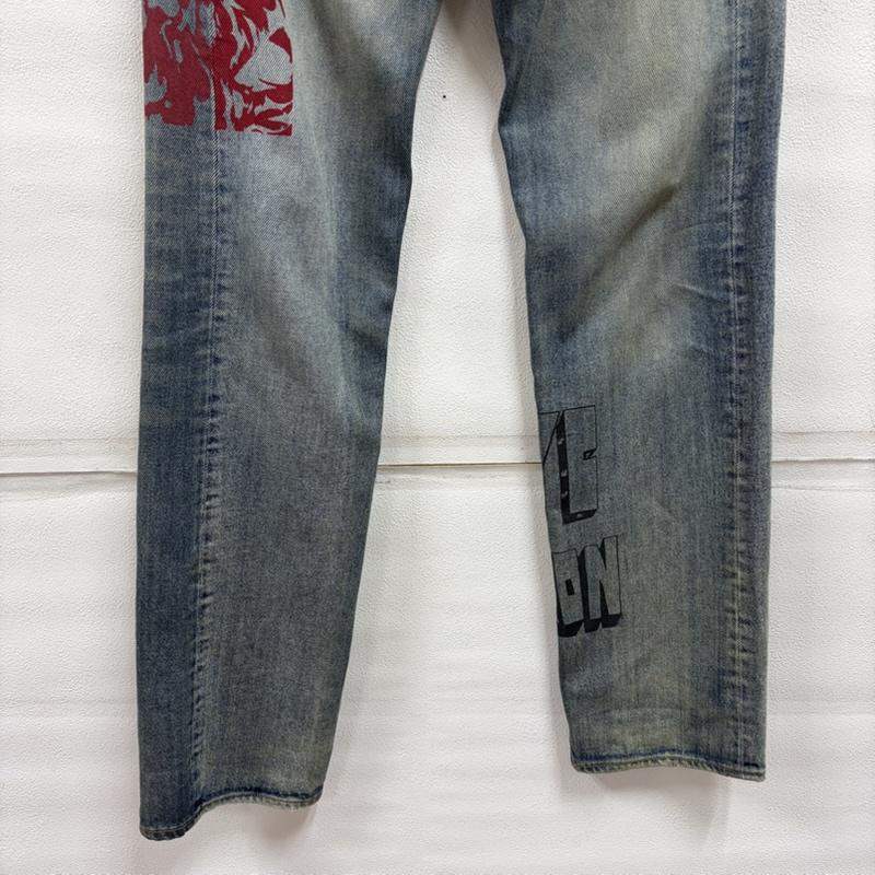 ヘロンプレストン HERON PRESTON パンツ デニム、ジーンズ Levi’s リーバイス コラボ 501 ペイント デニム 切り替え グラフィック プリント ダメージ加工 W28 L32 28インチ ロゴ、文字 X プリント X ダメージ加工 青 / ブルー / blue X 赤 / レッド / red X 黄 / イエロー / yellow メンズ USED 古着 中古 50166617