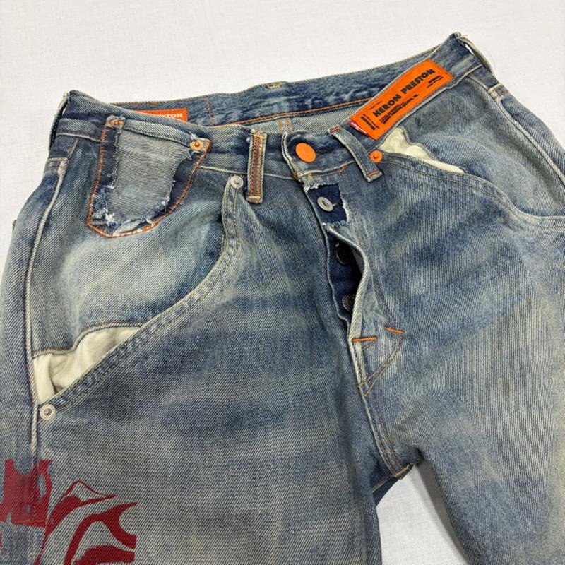 ヘロンプレストン HERON PRESTON パンツ デニム、ジーンズ Levi’s リーバイス コラボ 501 ペイント デニム 切り替え グラフィック プリント ダメージ加工 W28 L32 28インチ ロゴ、文字 X プリント X ダメージ加工 青 / ブルー / blue X 赤 / レッド / red X 黄 / イエロー / yellow メンズ USED 古着 中古 50166617