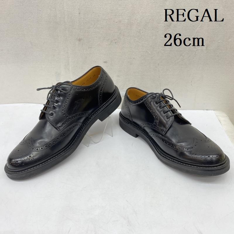リーガル REGAL 革靴 革靴 JU14 ウイングチップ メダリオン ビジネス レザー シューズ 26.0cm 黒 / ブラック / black メンズ USED 古着 中古 50166631