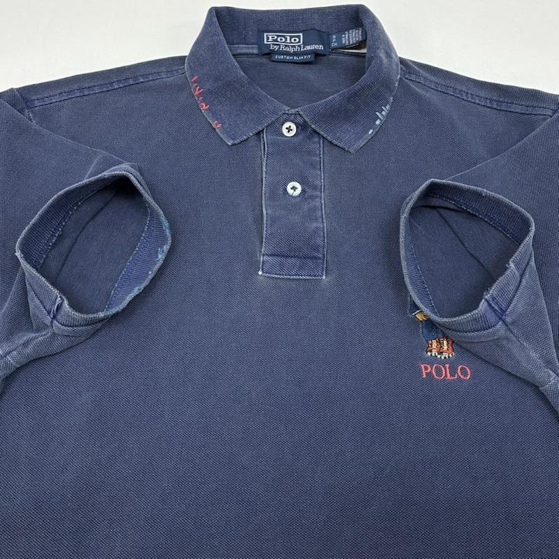ポロバイラルフローレン Polo by RALPH LAUREN ポロシャツ 半袖 Custom Slim Polo Bear Mesh Polo Shirt ポロベア ヴィンテージ加工 ポロシャツ S メンズ USED 古着 中古 50166642