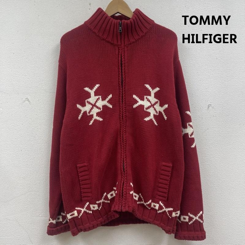トミーヒルフィガー TOMMY HILFIGER ニット、セーター 長袖 ノルディック柄 結晶柄 フルジップ ニット カーディガン アウター M 赤 / レッド / red メンズ USED 古着 中古 50166671