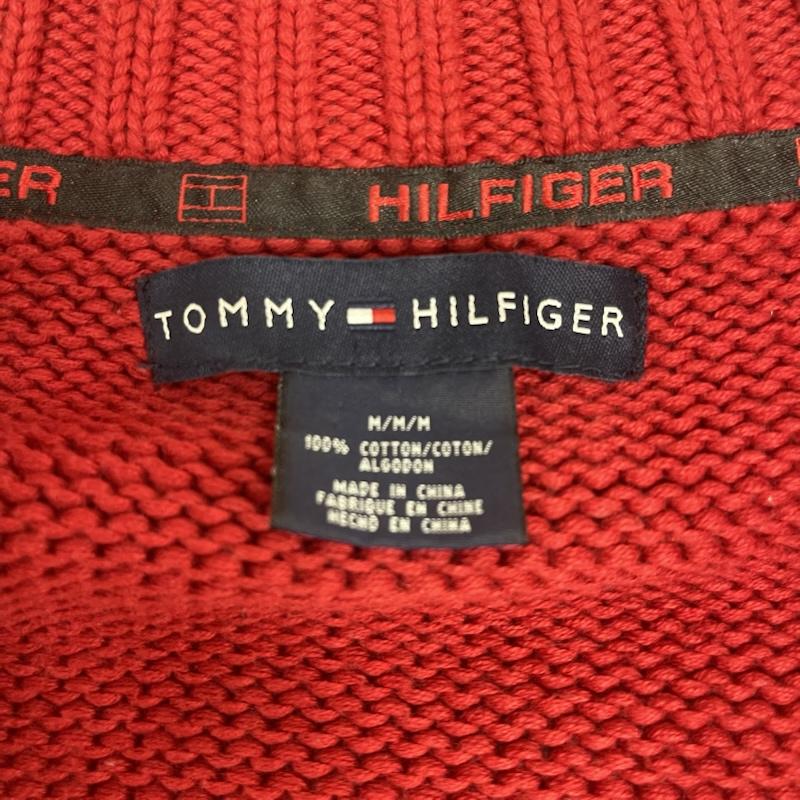 トミーヒルフィガー TOMMY HILFIGER ニット、セーター 長袖 ノルディック柄 結晶柄 フルジップ ニット カーディガン アウター M 赤 / レッド / red メンズ USED 古着 中古 50166671