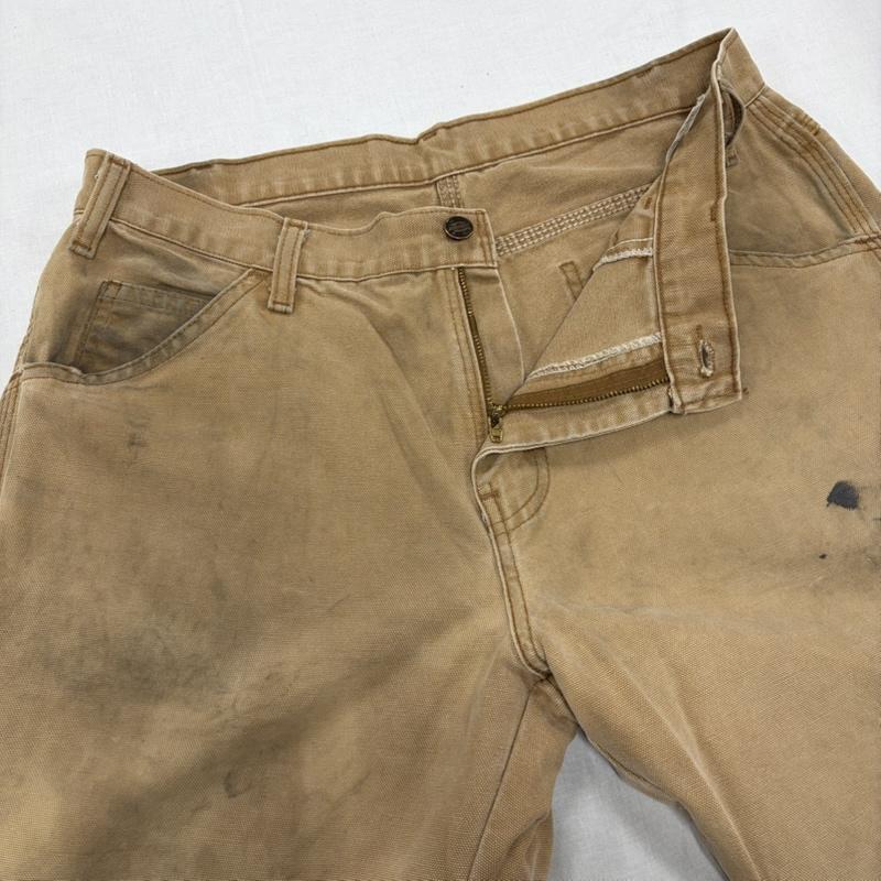 ディッキーズ Dickies パンツ ワークパンツ、ペインターパンツ 00s ダック ペインターパンツ フェード クラッシュ ダメージ BORO ボロ メキシコ製 OLD 33インチ ワンポイント X ロゴ、文字 キャメル / キャメル / X ベージュ / ベージュ / beige メンズ USED 古着 中古 50166672