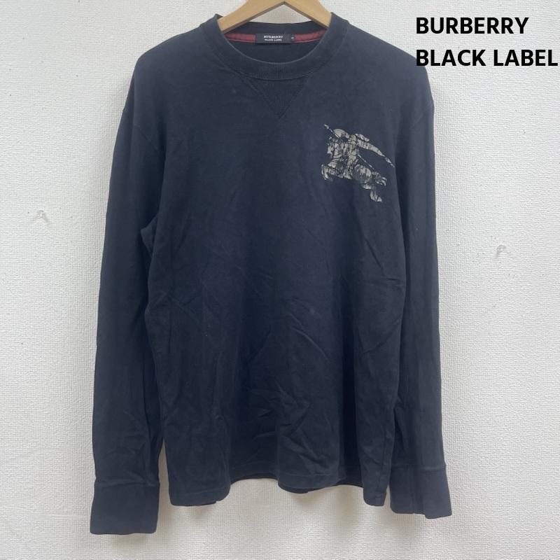 バーバリーブラックレーベル BURBERRY BLACK LABEL Tシャツ 長袖 Equestrian Knight ロゴ プリント Tシャツ ロンT bmv25-513-09 3 黒 / ブラック / black メンズ USED 古着 中古 50166678