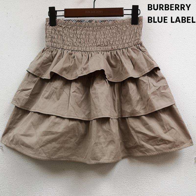 バーバリー・ブルーレーベル BURBERRY BLUE LABEL スカート ミニスカート ノバチェック フリル ゴムシャーリング フェミニン ティアード ミニ スカート FX514-237-79 36 ベージュ / ベージュ / beige レディース USED 古着 中古 50166690