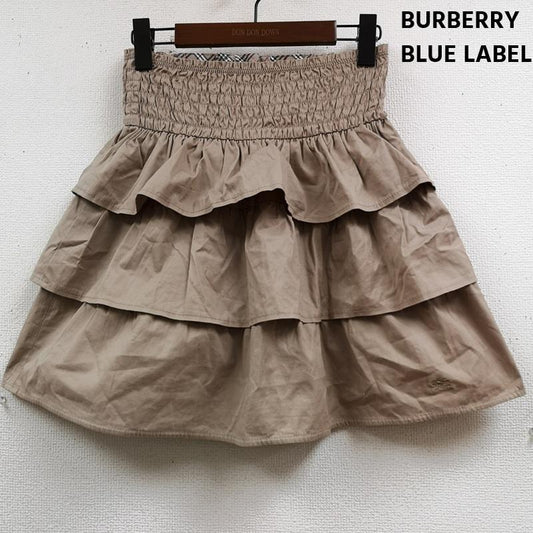 バーバリー・ブルーレーベル BURBERRY BLUE LABEL スカート ミニスカート ノバチェック フリル ゴムシャーリング フェミニン ティアード ミニ スカート FX514-237-79 36 ベージュ / ベージュ / beige レディース USED 古着 中古 50166690