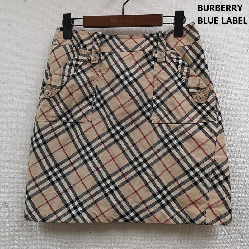 バーバリー・ブルーレーベル BURBERRY BLUE LABEL スカート ミニスカート ノバチェック フラップポケット サイドジップ 台形 ミニ スカート FLF89-562-43 36 ベージュ / ベージュ / beige レディース USED 古着 中古 50166691