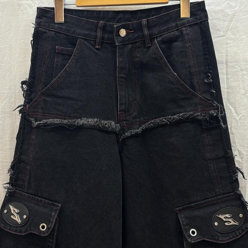 古着 USED ボトムス ボトムス START EXCEED END 2way ワイド カーゴ デニム パンツ PUレザー切替 S 黒 / ブラック / black メンズ USED 古着 中古 50166704