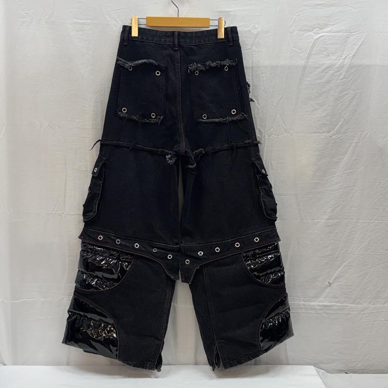 古着 USED ボトムス ボトムス START EXCEED END 2way ワイド カーゴ デニム パンツ PUレザー切替 S 黒 / ブラック / black メンズ USED 古着 中古 50166704