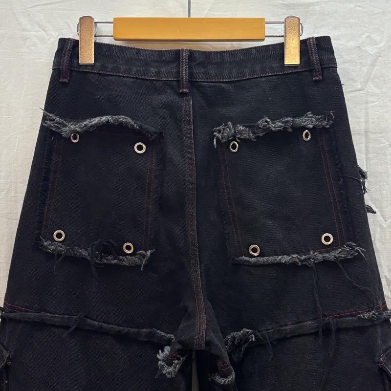 古着 USED ボトムス ボトムス START EXCEED END 2way ワイド カーゴ デニム パンツ PUレザー切替 S 黒 / ブラック / black メンズ USED 古着 中古 50166704