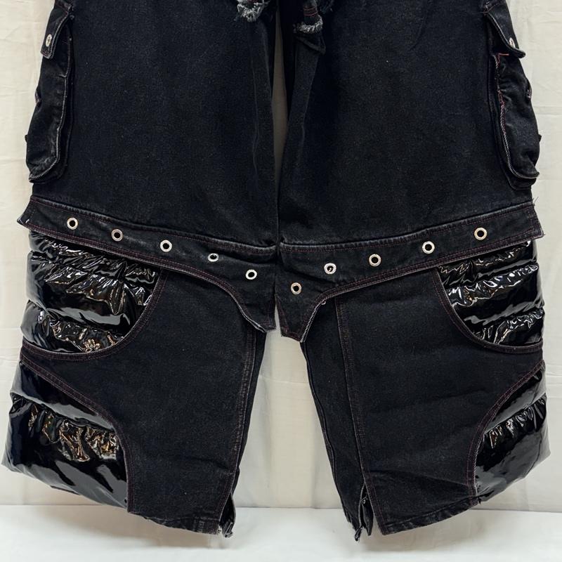 古着 USED ボトムス ボトムス START EXCEED END 2way ワイド カーゴ デニム パンツ PUレザー切替 S 黒 / ブラック / black メンズ USED 古着 中古 50166704