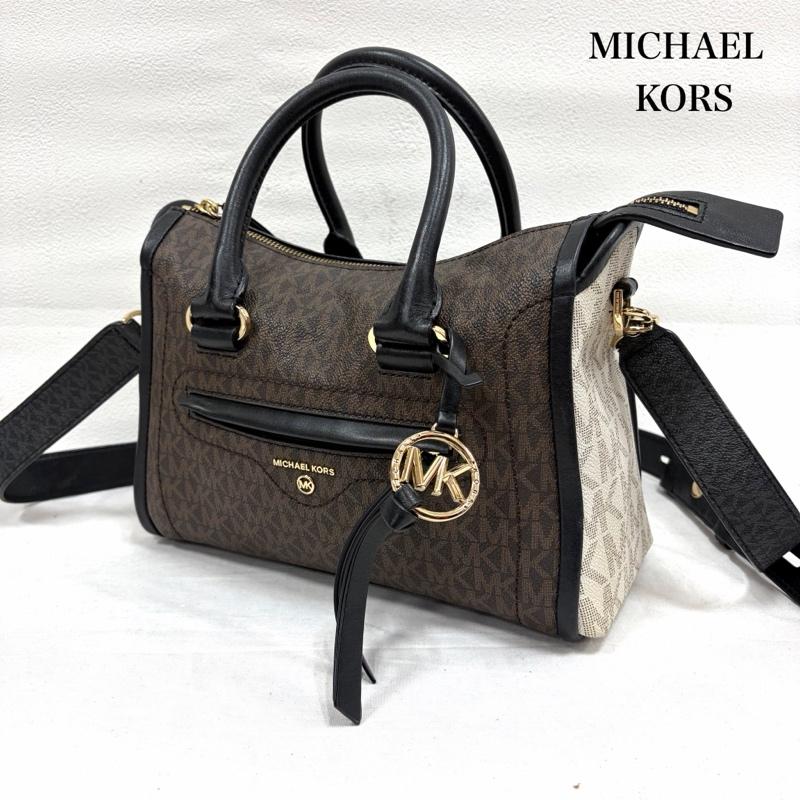 マイケルコース MICHAEL KORS ショルダーバッグ ショルダーバッグ CARINE カリーヌ 2WAY ショルダー バッグ シグネチャー MKロゴ レザー チャーム - ロゴ、文字 X 総柄 茶 / ブラウン / brown X 黒 / ブラック / black X 白 / ホワイト / white X 金 / ゴールド / gold color レディース USED 古着 中古 50166724