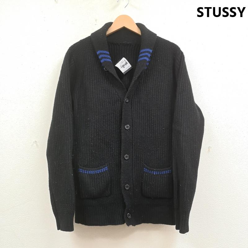 ステューシー STUSSY カーディガン 長袖 old stussy ショールカラー へちま襟 ストライプ セーター ニット カーディガン L 黒 / ブラック / black メンズ USED 古着 中古 50166725