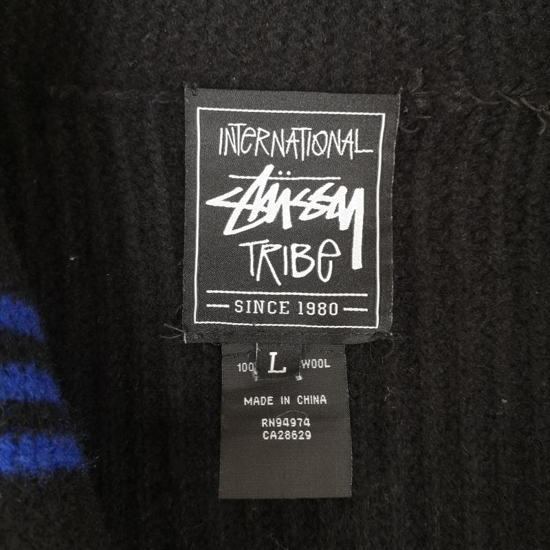 ステューシー STUSSY カーディガン 長袖 old stussy ショールカラー へちま襟 ストライプ セーター ニット カーディガン L 黒 / ブラック / black メンズ USED 古着 中古 50166725