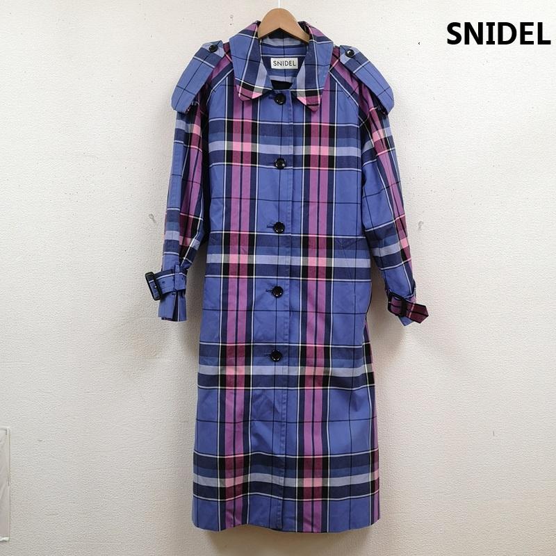 スナイデル SNIDEL コート トレンチコート チェック ウエストベルト ライナー ロング トレンチコート SWFC184003 0 青 / ブルー / blue レディース USED 古着 中古 50166726