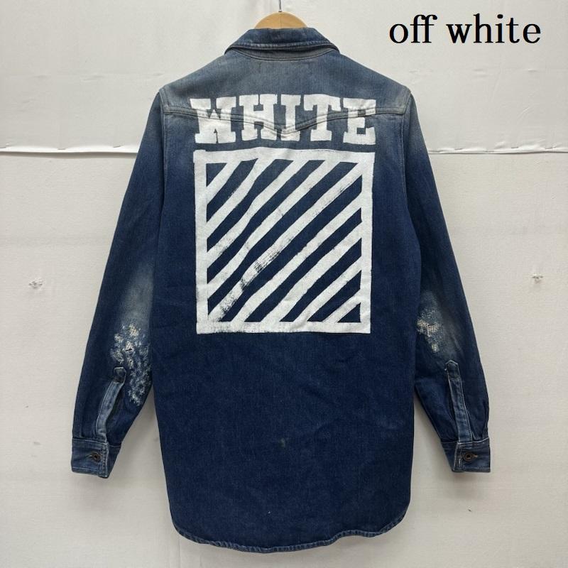 オフホワイト off white ジャケット、上着 ジャンパー、ブルゾン バックプリント ダメージ 加工 デニム シャツ ジャケット XXS インディゴ / インディゴ / Indigo メンズ USED 古着 中古 50166728