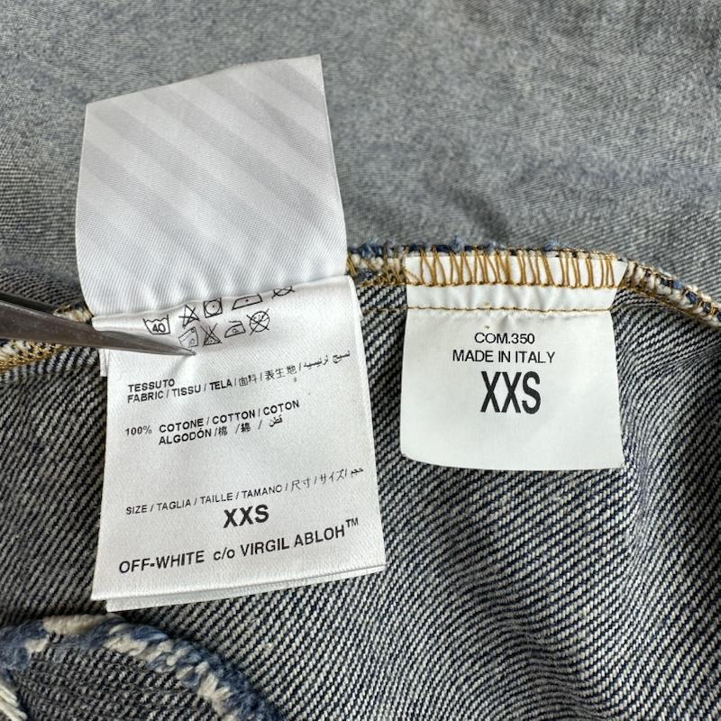 オフホワイト off white ジャケット、上着 ジャンパー、ブルゾン バックプリント ダメージ 加工 デニム シャツ ジャケット XXS インディゴ / インディゴ / Indigo メンズ USED 古着 中古 50166728