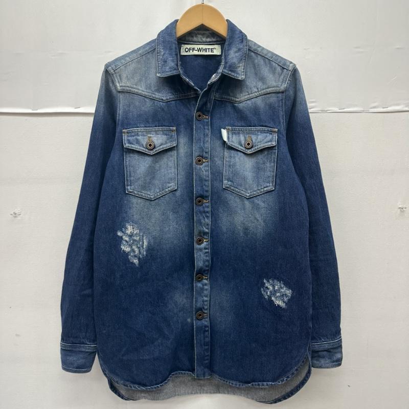 オフホワイト off white ジャケット、上着 ジャンパー、ブルゾン バックプリント ダメージ 加工 デニム シャツ ジャケット XXS インディゴ / インディゴ / Indigo メンズ USED 古着 中古 50166728