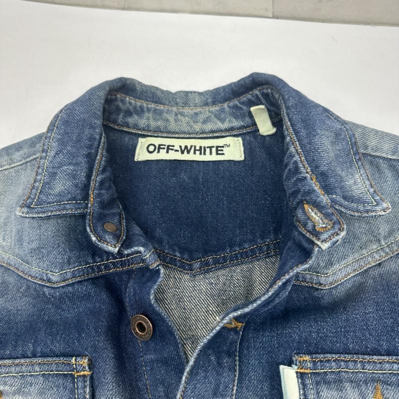 オフホワイト off white ジャケット、上着 ジャンパー、ブルゾン バックプリント ダメージ 加工 デニム シャツ ジャケット XXS インディゴ / インディゴ / Indigo メンズ USED 古着 中古 50166728