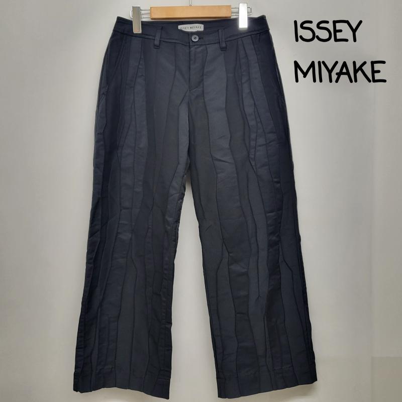 イッセイミヤケ ISSEY MIYAKE パンツ ワークパンツ、ペインターパンツ 3Dジャガードパンツ 立体的 オンプリーツ ジャガード加工 ワイドパンツ IM33FF004 2 黒 / ブラック / black レディース USED 古着 中古 50166731