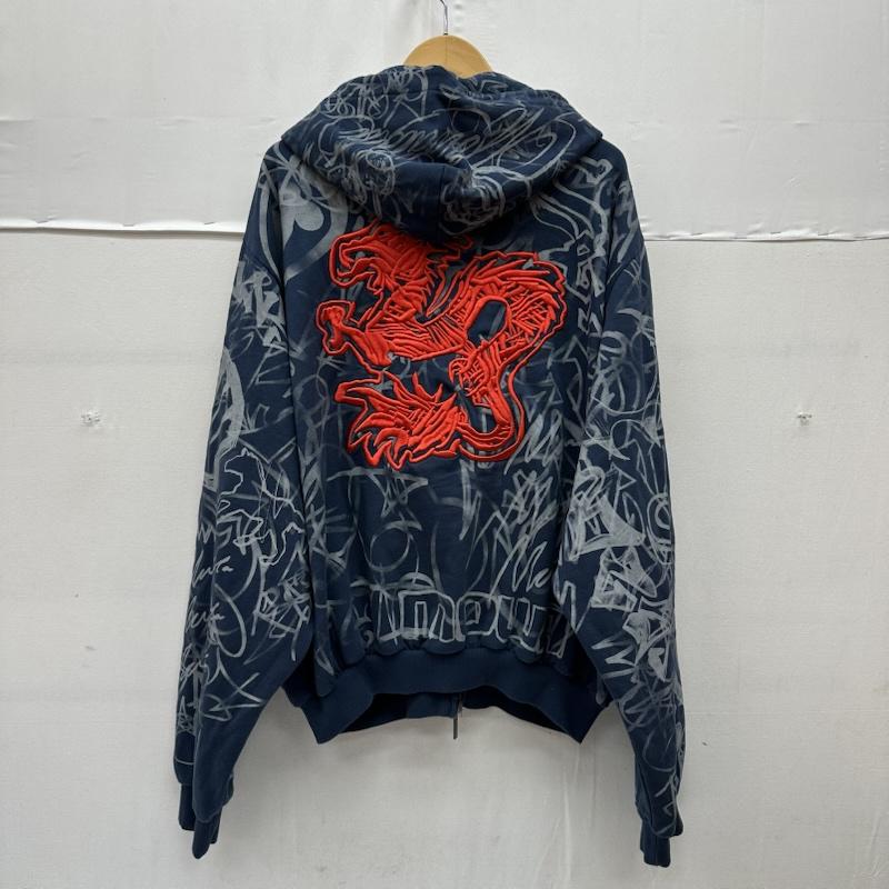 古着 USED パーカー 長袖 MOWALOLA Grafitti Track Top ドラゴン 刺繍 ジップ パーカー XL 紺 / ネイビー / navy メンズ USED 古着 中古 50166733