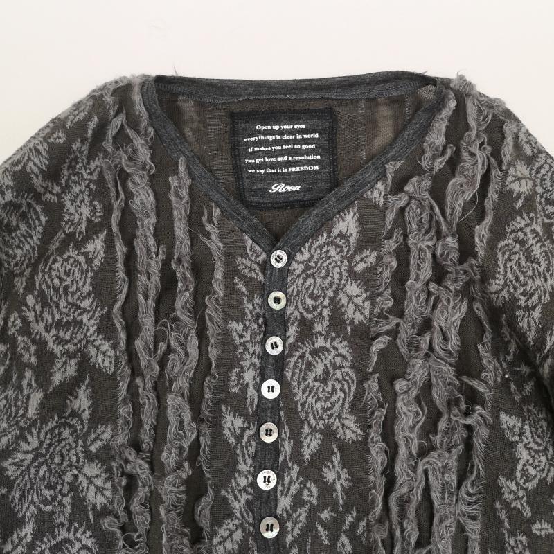 ロエン ROEN カットソー 長袖 クラッシュ ジャガード ヘンリーネック ロングスリーブ Tシャツ カットソー 44 灰 / グレー / gray メンズ USED 古着 中古 50166755