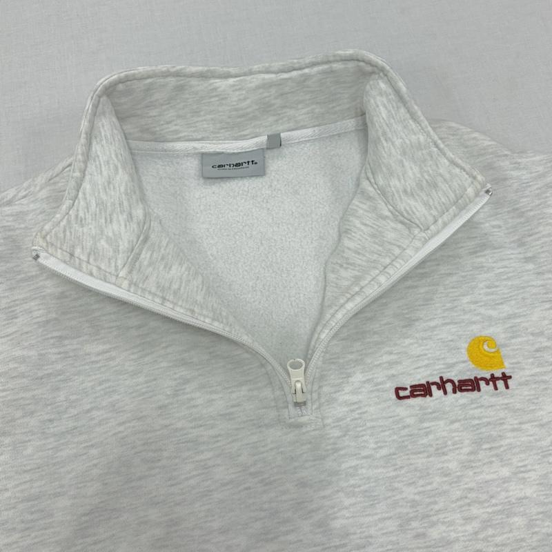 カーハート Carhartt トレーナー 長袖 ハーフジップ スウェット トレーナー ロゴ 刺繍 裏起毛 M ワンポイント X ロゴ、文字 X 刺繍 灰 / グレー / gray X えんじ / ワインレッド / dark red X 黄 / イエロー / yellow メンズ USED 古着 中古 50166777