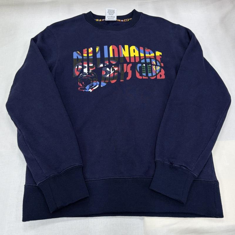 ビリオネア・ボーイズ・クラブ BILLIONAIRE BOYS CLUB トレーナー 長袖 クルーネック スウェット トレーナー ロゴ プリント グラフィック 宇宙飛行士 裏起毛 S ロゴ、文字 X プリント 紺 / ネイビー / navy X マルチカラー / マルチカラー / multicolor メンズ USED 古着 中古 50166779