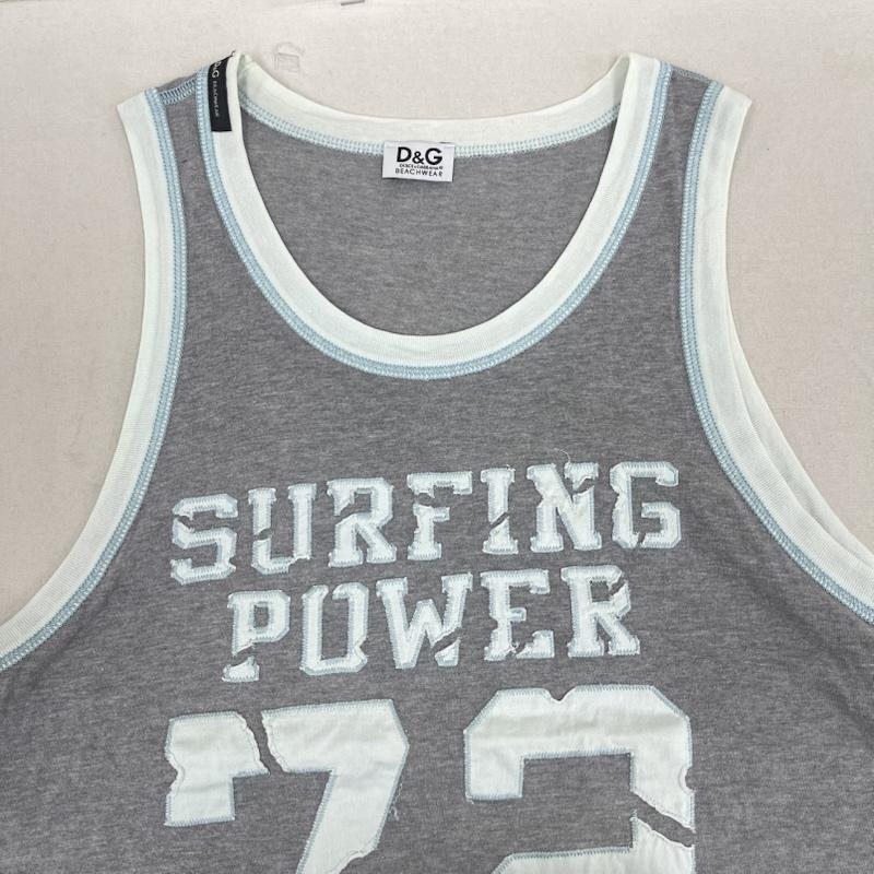 ドルチェアンドガッバーナ DOLCE&GABBANA タンクトップ タンクトップ Y2k SURFING POWER 72 パッチ刺繍 リンガー タンクトップ 48 灰 / グレー / gray メンズ USED 古着 中古 50166793