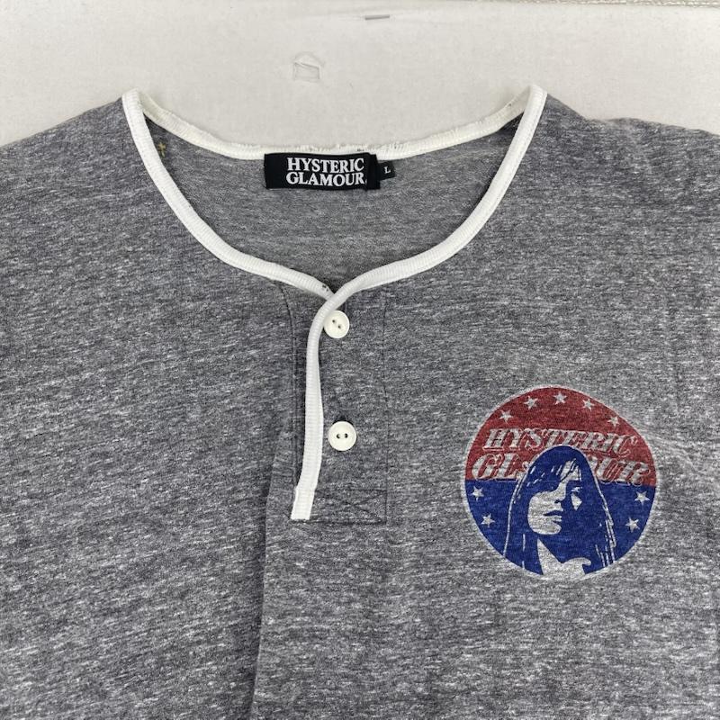 ヒステリックグラマー HYSTERIC GLAMOUR Tシャツ 半袖 ヒスガール プリント ヘンリーネック リンガー Tシャツ カットソー 0212ct14 L 灰 / グレー / gray メンズ USED 古着 中古 50166799