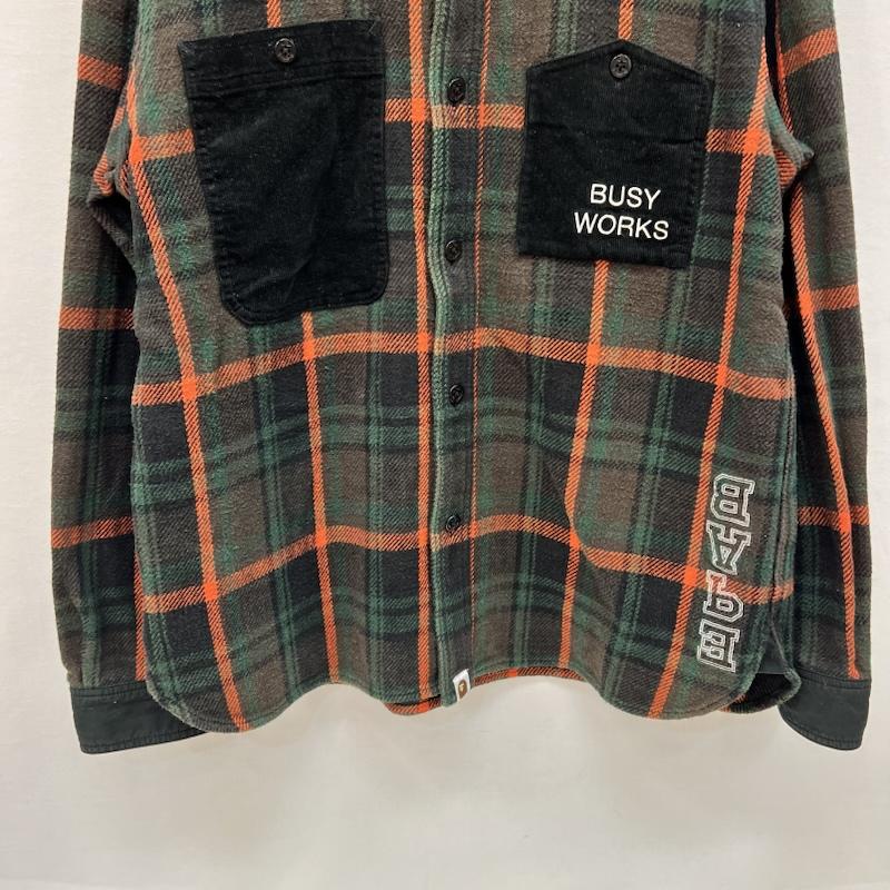 アベイシングエイプ A BATHING APE シャツ、ブラウス 長袖 コーデュロイ 切替 チェック柄 ネルシャツ ロゴ XL 緑 / グリーン / green メンズ USED 古着 中古 50166810