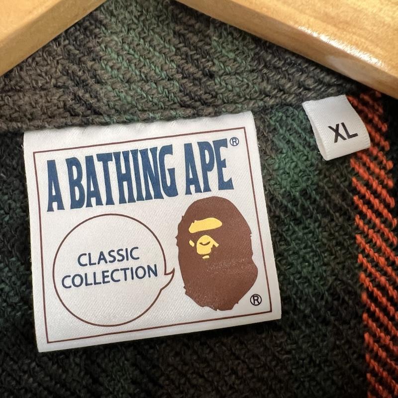 アベイシングエイプ A BATHING APE シャツ、ブラウス 長袖 コーデュロイ 切替 チェック柄 ネルシャツ ロゴ XL 緑 / グリーン / green メンズ USED 古着 中古 50166810