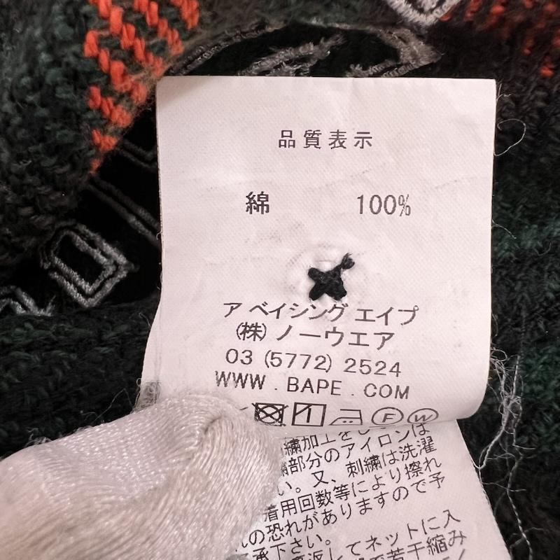 アベイシングエイプ A BATHING APE シャツ、ブラウス 長袖 コーデュロイ 切替 チェック柄 ネルシャツ ロゴ XL 緑 / グリーン / green メンズ USED 古着 中古 50166810
