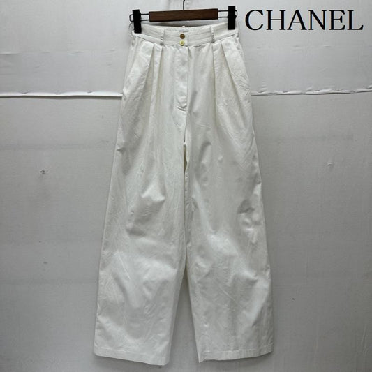 シャネル CHANEL パンツ スラックス ヴィンテージ ココマーク 金 ボタン 2タック ワイド パンツ - 白 / ホワイト / white レディース USED 古着 中古 50166826