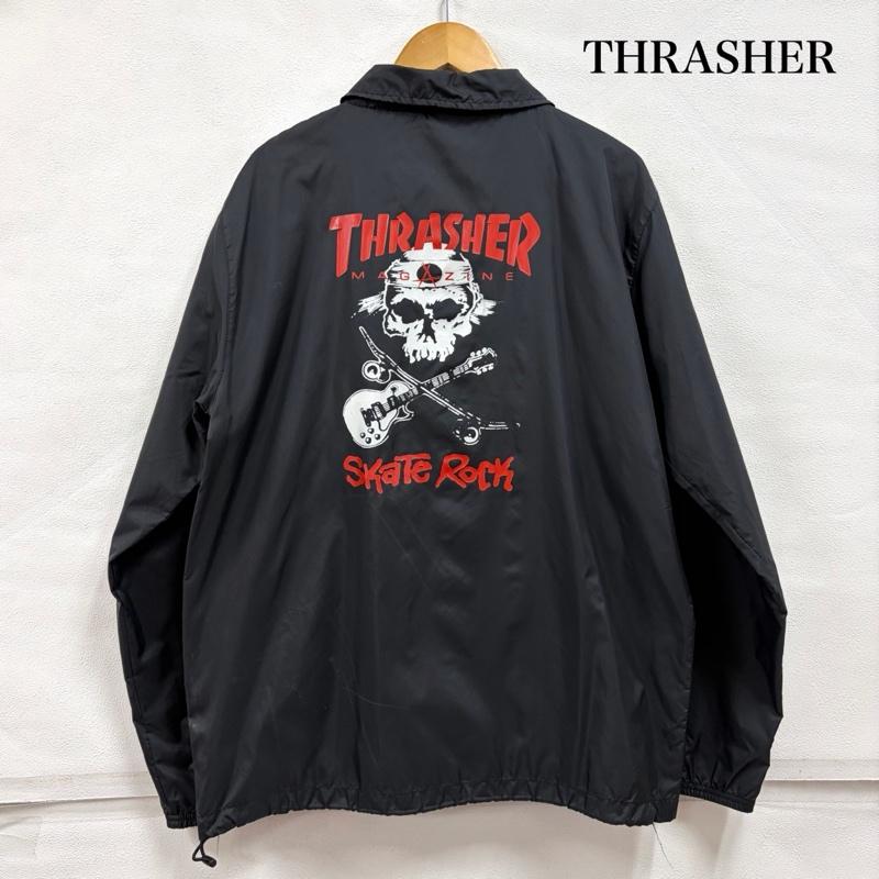 スラッシャー THRASHER ジャケット、上着 ジャケット、ブレザー SKATE ROCK スカル ロゴ プリント ナイロン コーチジャケット 刺繍 L ロゴ、文字 X プリント X 刺繍 黒 / ブラック / black X 白 / ホワイト / white X 赤 / レッド / red メンズ USED 古着 中古 50166847