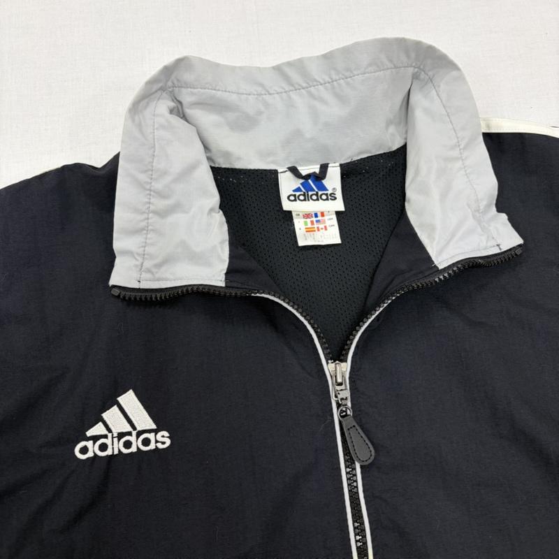 アディダス adidas ジャケット、上着 ジャンパー、ブルゾン 90s ロゴ 刺繍 ナイロン ジャケット ジップアップ 日本製 万国旗タグ メッシュ L ロゴ、文字 X 刺繍 黒 / ブラック / black X 灰 / グレー / gray メンズ USED 古着 中古 50166850