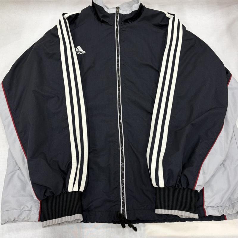 アディダス adidas ジャケット、上着 ジャンパー、ブルゾン 90s ロゴ 刺繍 ナイロン ジャケット ジップアップ 日本製 万国旗タグ メッシュ L ロゴ、文字 X 刺繍 黒 / ブラック / black X 灰 / グレー / gray メンズ USED 古着 中古 50166850