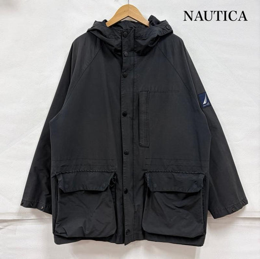 ノーティカ NAUTICA ジャケット、上着 ジャンパー、ブルゾン マウンテンパーカー ナイロンジャケット ロゴ パッチ 刺繍 NS-83 モッズコート ミリタリー ダブルジップ L 無地 黒 / ブラック / black メンズ USED 古着 中古 50166857