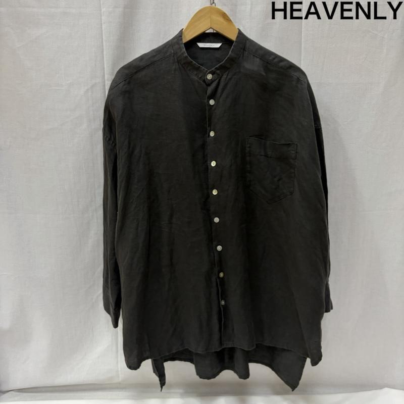 ヘブンリー HEAVENLY シャツ、ブラウス 長袖 ワイドシルエットリネン100％ バンドカラーシャツ ボックスシルエット - 無地 ダークグレー / ダークグレー / レディース USED 古着 中古 50166868