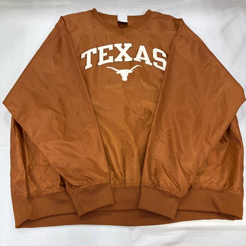 ヴィンテージ VINTAGE トレーナー 長袖 RED OAK テキサス TEXAS カレッジロゴ プリント ナイロン プルオーバー Vネック XL ロゴ、文字 X プリント キャメル / キャメル / X 白 / ホワイト / white メンズ USED 古着 中古 50166870