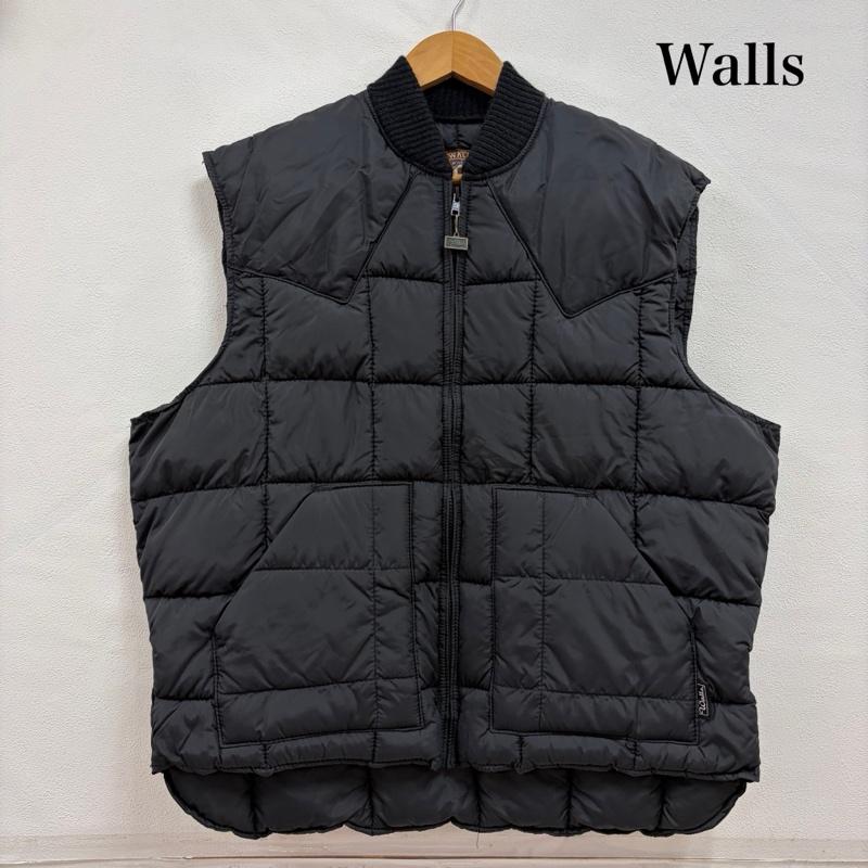 ＵＳフルギ US古着 ジャケット、上着 ダウンベスト 80s 90s Walls ウォールズ キルティング ダウン 中綿 ジップアップ ベスト ロゴ プレート ジップ USA製 L 無地 黒 / ブラック / black メンズ USED 古着 中古 50166872