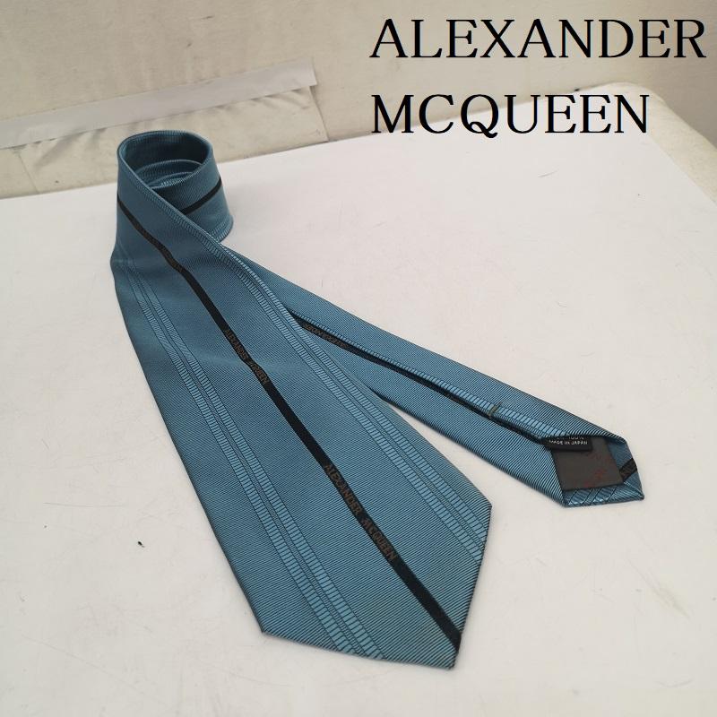 アレキサンダーマックイーン ALEXANDERMCQUEEN ネクタイ ネクタイ ストライプ シルク ネクタイ - 水色 / ライトブルー / メンズ USED 古着 中古 50166874