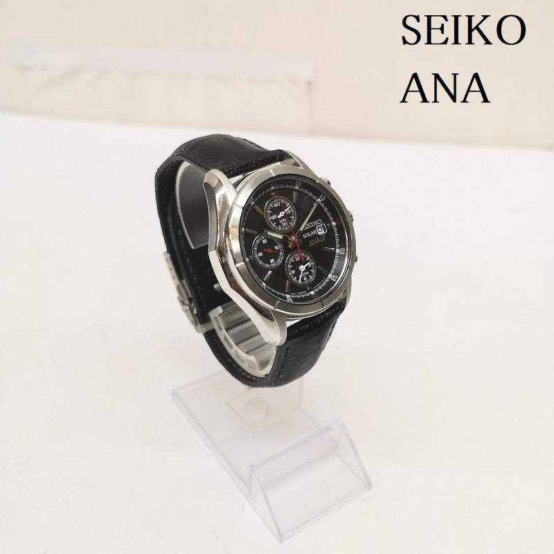 セイコー SEIKO 腕時計 アナログ（クォーツ式） ANA 機内限定 V172-0AB0 ソーラー アナログ 腕時計 - 黒 / ブラック / black メンズ USED 古着 中古 50166875
