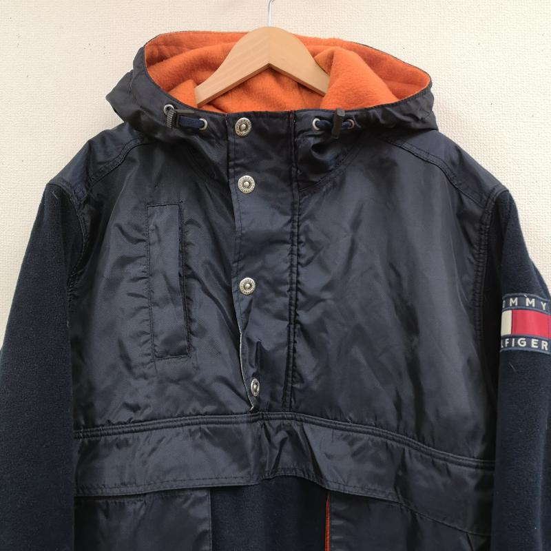 トミーヒルフィガー TOMMY HILFIGER ジャケット、上着 ジャンパー、ブルゾン 90s フラッグワッペン ハーフジップ リップストップ フリース アノラック パーカー M 紺 / ネイビー / navy メンズ USED 古着 中古 50166878