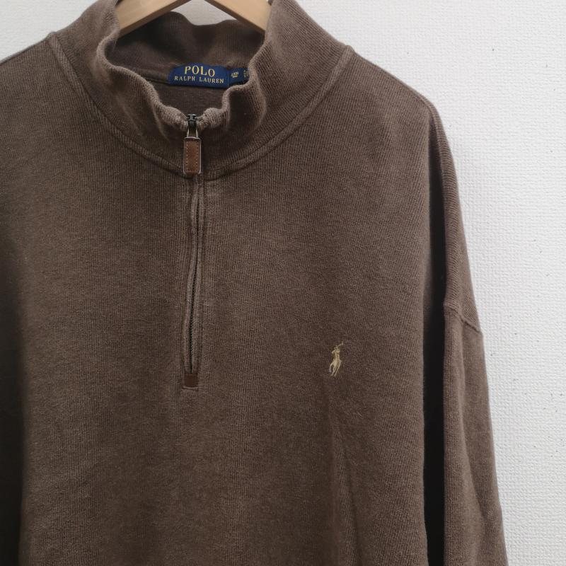 ポロラルフローレン POLO RALPH LAUREN ニット、セーター 長袖 ポニーロゴ ワンポイント ハイネック ハーフジップ ニット セーター XXL 茶 / ブラウン / brown メンズ USED 古着 中古 50166898